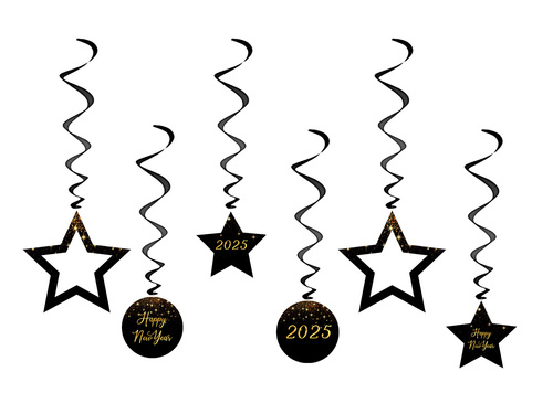 Happy New Year Swirl Hanging Decoration - 6 pcs.