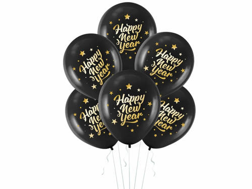 Happy New year black balloons - 30 cm - 5 pcs