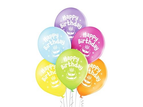 Happy birthday pastel balloons - 27 cm - 6 pcs