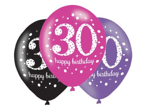 Latex Balloons Age 30 Pink Celebration 27.5cm - 6 pcs