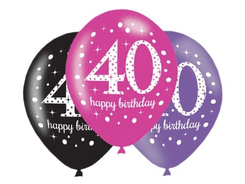 Latex Balloons Age 40 Pink Celebration 27.5cm - 6 pcs