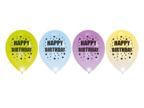 Latex Balloons LED Happy Birthday - 27,5 cm - 4 pcs