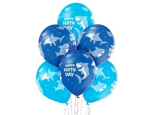 Latex ballon Birthday Shark - 30 cm - 6 pcs