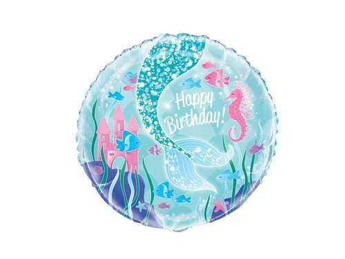 Mermaid Happy Birthday Round Foil Balloon - 46 cm - 1 pc