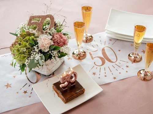 Metallic 50th birthday table runner rose gold - 30 x 500 cm - 1 pc