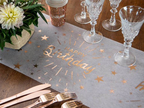 Metallic Happy birthday table runner - 30 x 500 cm - 1 pc