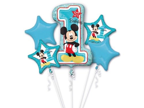 Mickey Mouse 1st Birthday - Balloon Bouquet Foil Balloons - 5 pcs