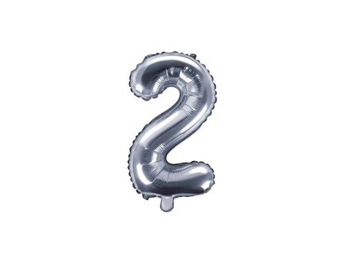 Mini Shape Number 2 Silver Foil Balloon - 35 cm - 1 pc