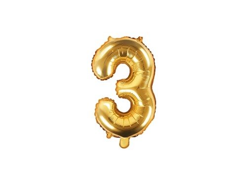 Mini Shape Number 3 Gold Foil Balloon - 35 cm - 1 pc