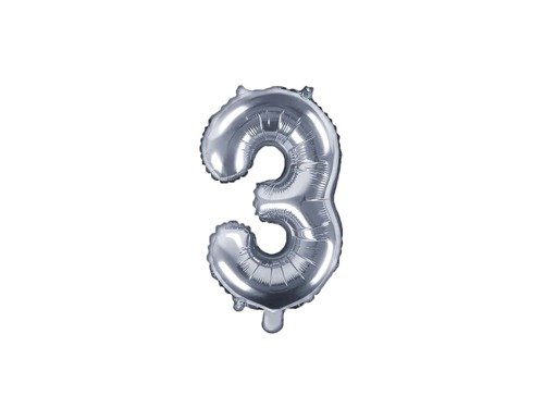 Mini Shape Number 3 Silver Foil Balloon - 35 cm - 1 pc