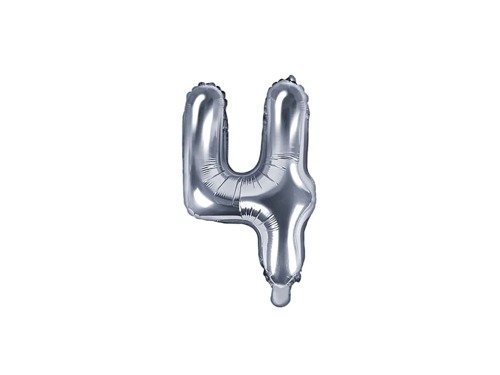 Mini Shape Number 4 Silver Foil Balloon - 35 cm - 1 pc