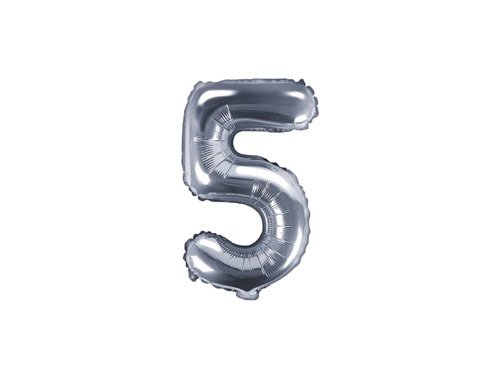 Mini Shape Number 5 Silver Foil Balloon - 35 cm - 1 pc