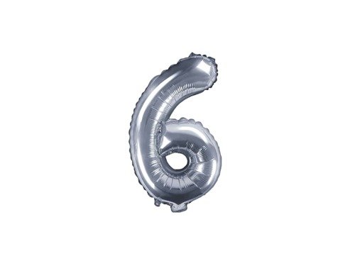 Mini Shape Number 6 Silver Foil Balloon - 35 cm - 1 pc