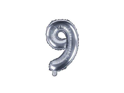 Mini Shape Number 9 Silver Foil Balloon - 35 cm - 1 pc