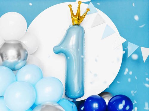 Number 1 sky blue SuperShape Foil Balloon - 90 cm - 1 pc