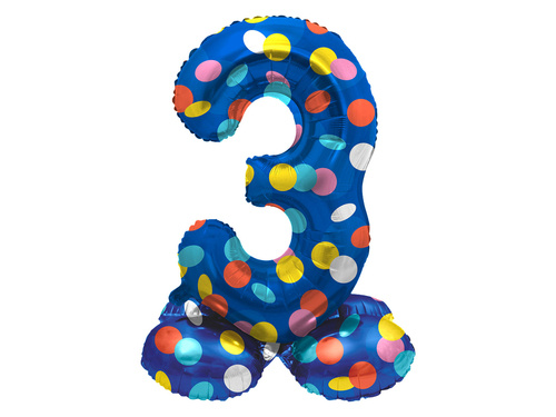 Number 3 Colorful Dots Standing Foil Balloon - 41 cm - 1 pc