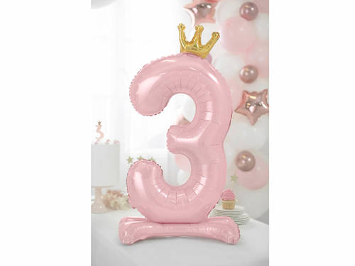 Number 3 Pastel Pink Standing Foil Balloon - 84 cm - 1 pc