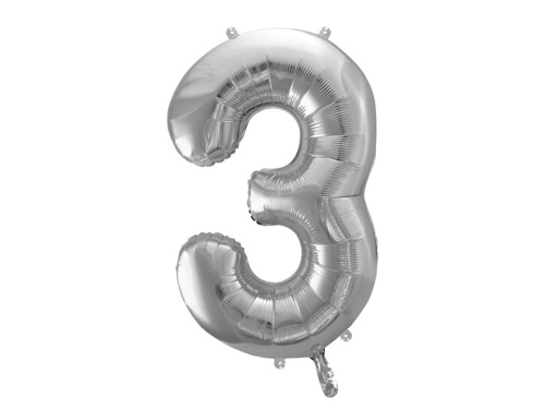 Number 3 Silver SuperShape Foil Balloon - 86 cm - 1 pc