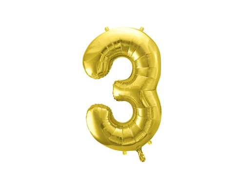 Number 3 gold SuperShape Foil Balloon - 86 cm - 1 pc