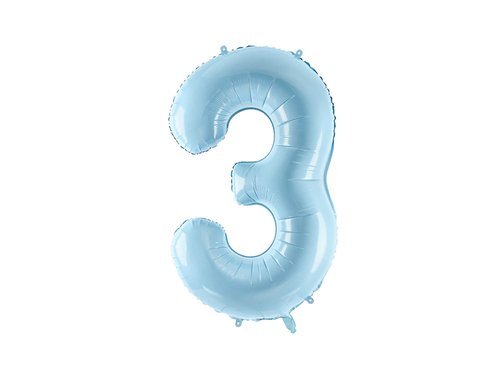 Number 3 sky blue SuperShape Foil Balloon - 86 cm - 1 pc