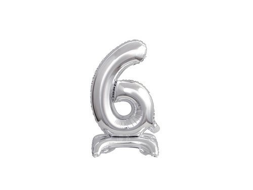 Number 6 Silver Standing Foil Balloon - 38 cm - 1 pc