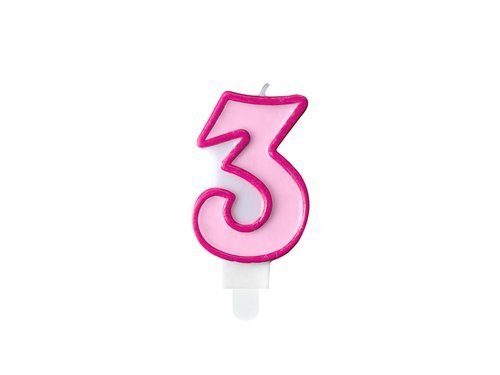 Number candle "3" - pink - 1 pc