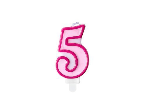 Number candle "5" - pink - 1 pc