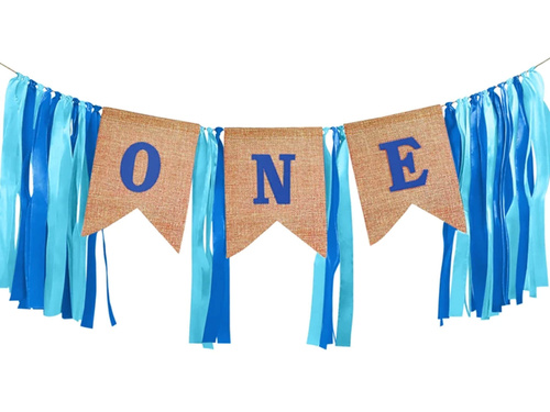 One flag banner with blue ribbons for a birthday party - 1 pc.