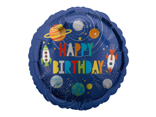 Outer Space Happy Birthday Round Foil Balloon - 43 cm - 1 pc