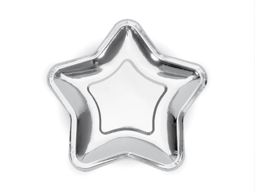 Paper Plates Star, silver - 18 cm - 6 pcs