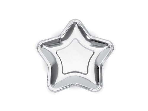 Paper Plates Star, silver - 23 cm - 6 pcs