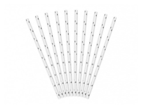 Paper Straws silver stars - 19.5 cm - 10 pcs