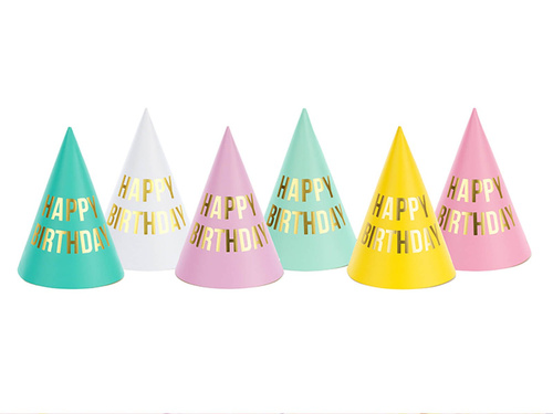 Paper hats Happy Birthday - 6 pcs