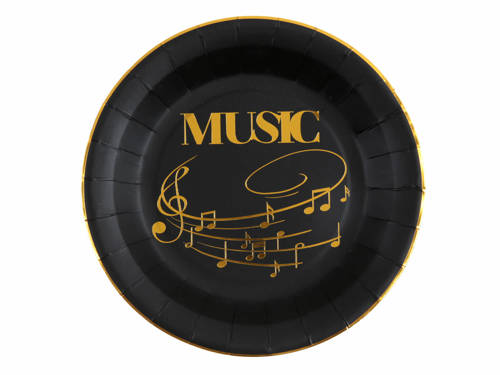 Paper plates Music gold record - 22,5 cm - 10 pcs