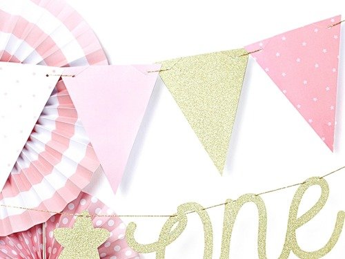 Pink 1st birthday flag banner - 1,3 m - 1 pc