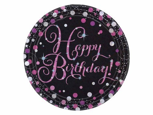 Pink Celebration Happy Birthday Prismatic Paper Plates 23 cm - 8 pcs