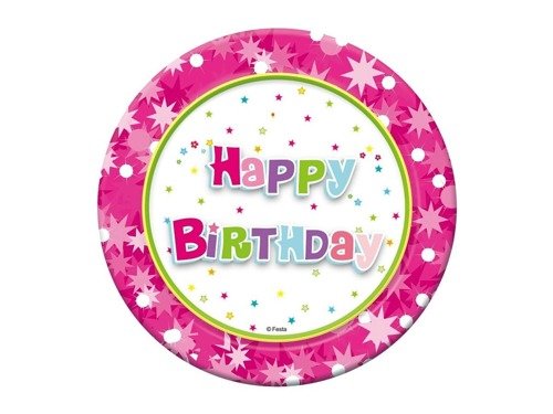 Pink Happy Birthday Paper Plates - 18 cm - 6 pcs