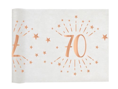 Printed table runner decoration for 70th birthday Sparkling pink gold - 30 cm x 5 m - 1 pc.