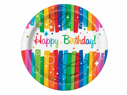 Rainbow Birthday Paper Plates - 23 cm - 8 pcs