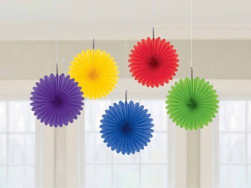 Rainbow Mini Hanging Fans Decorations - 15 cm - 5 pc