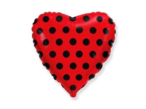 Red Heart Foil Balloon with black dots - 46 cm - 1 pc