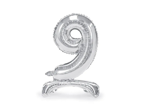 Shape Number 9 Silver Standing Foil Balloon - 70 cm - 1 pc