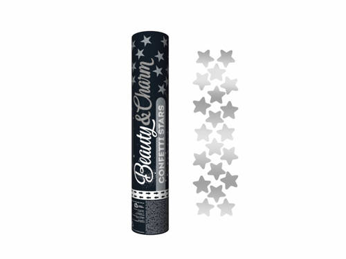 Shooting tube - confetti silver stars - 30 cm - 1 pc.