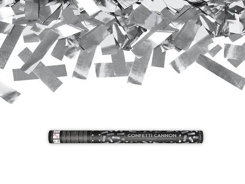 Silver metallic confetti cannon, 60 cm, 1 pc