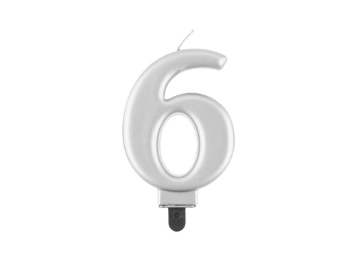 Silver metallic number candle - 6 - six