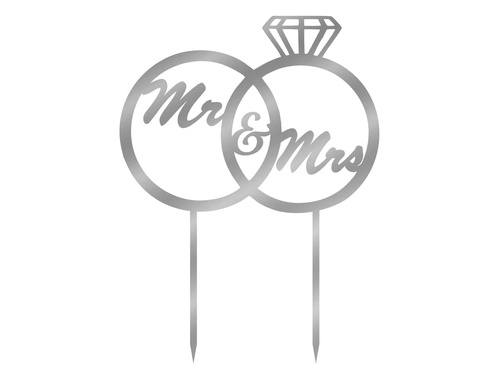 Silver mirrored plexiglass topper for Mr & Mrs cake - 16 cm