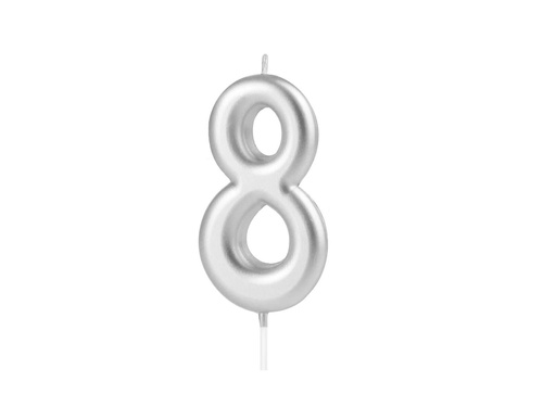 Silver number candle - 8 - 1 piece.