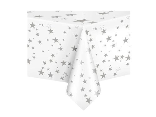 Silver stars tablecover - 137x274 cm - 1 pc