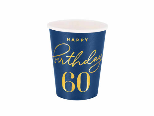 Sixtyth birthday cups navy blue - 220 ml - 6 pcs.