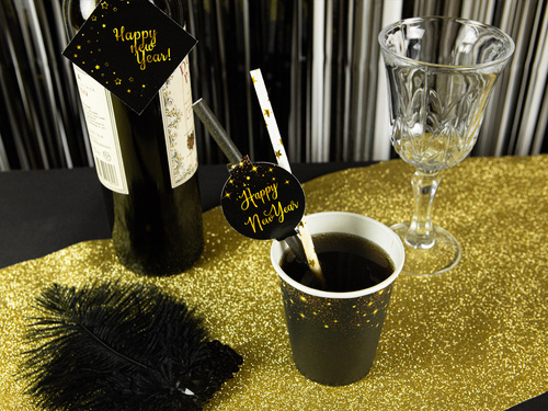 Sparkling Happy New Year black straws - 6 pcs.